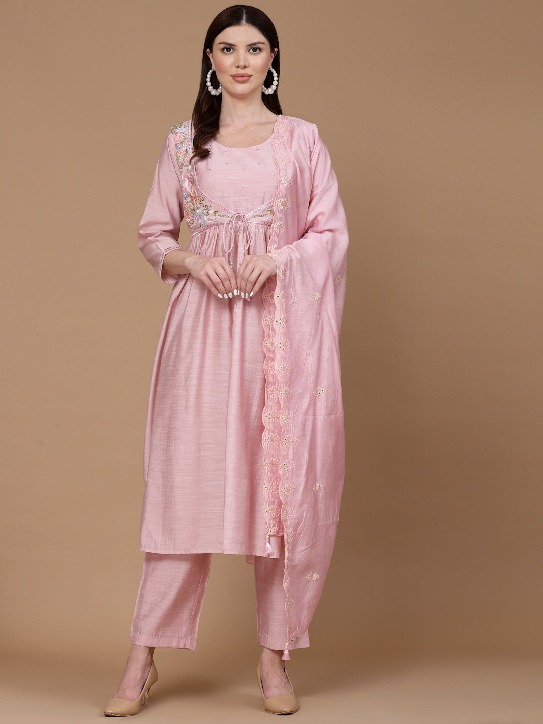 Baby Pink Chanderi Silk Kurta Set