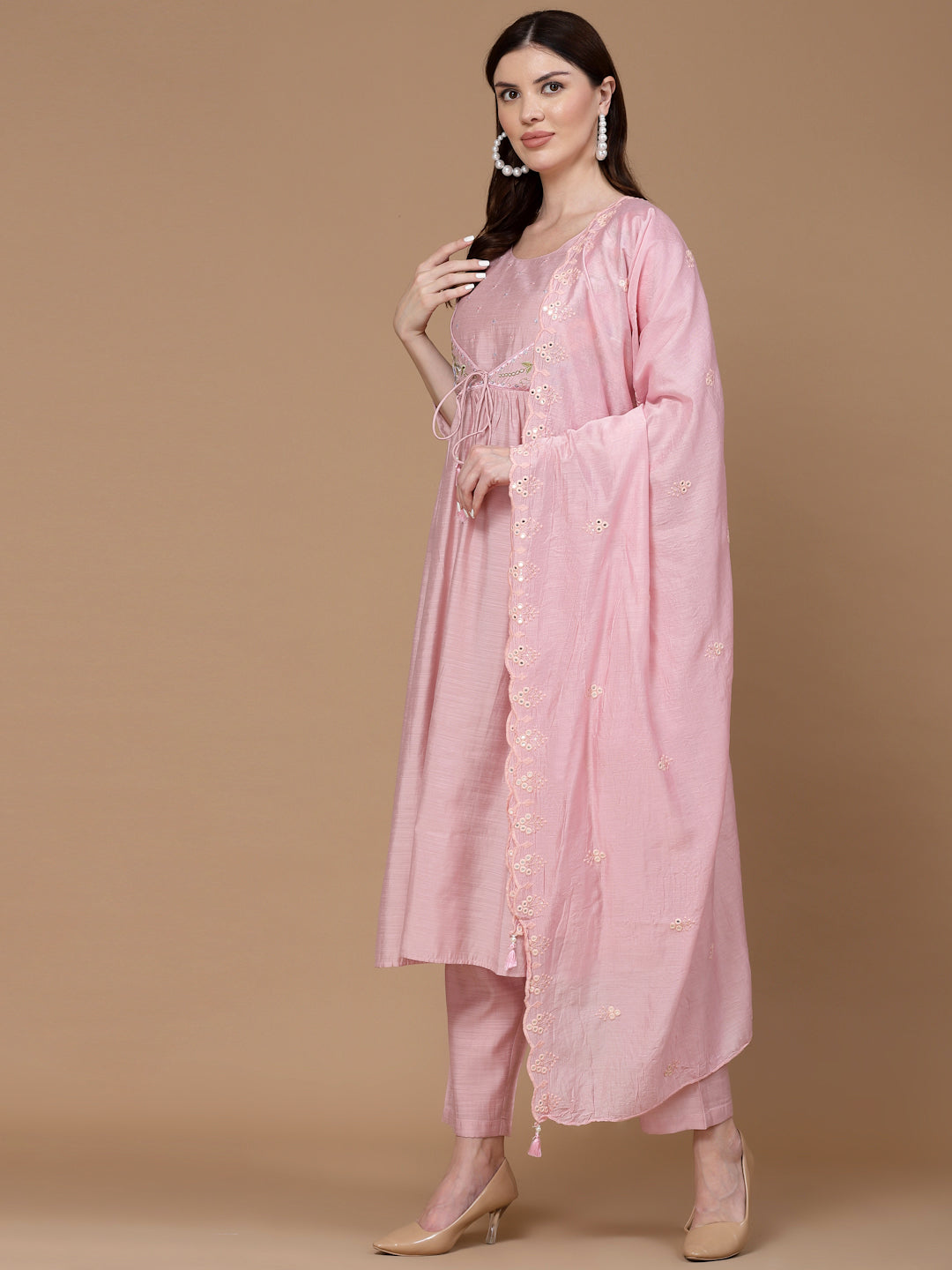 Baby Pink Chanderi Silk Kurta Set