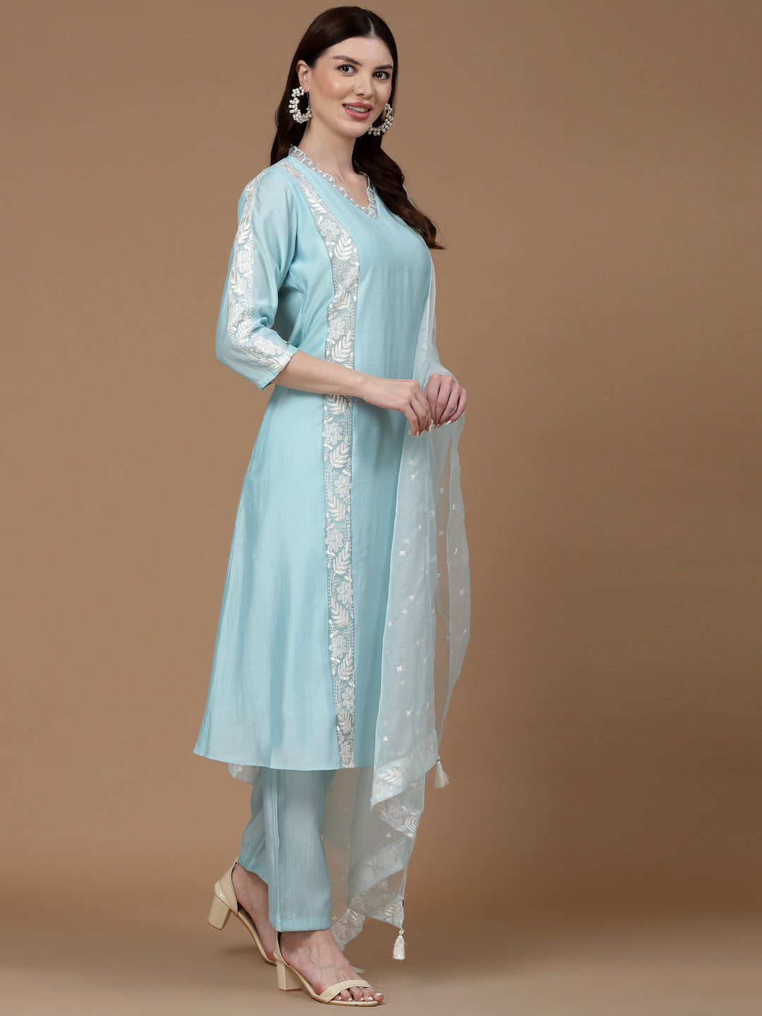 Aqua Silk Kurta Set Ensemble