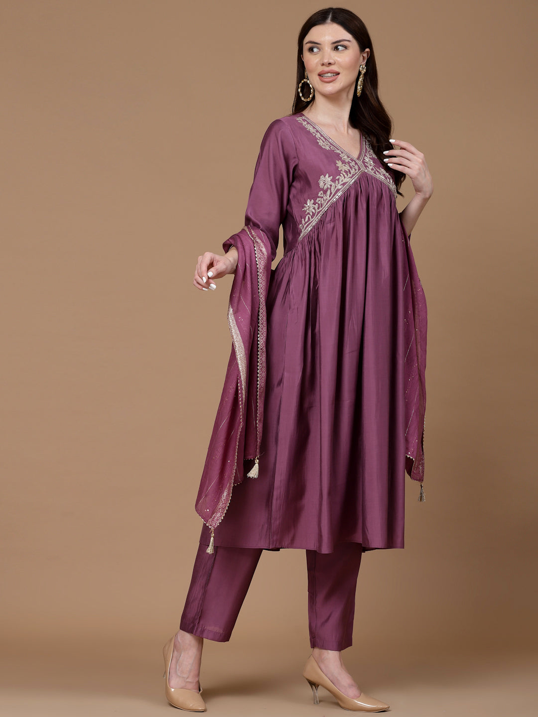 Berry Bloom Silk Kurta Set with Dupatta