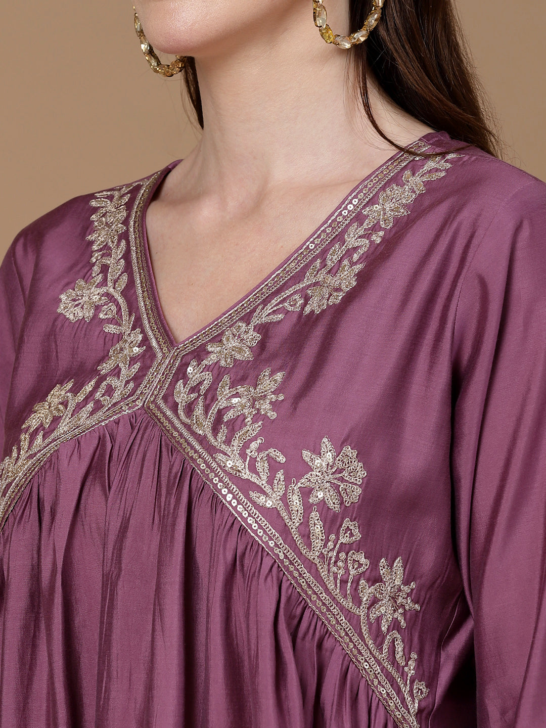 Berry Bloom Silk Kurta Set with Dupatta