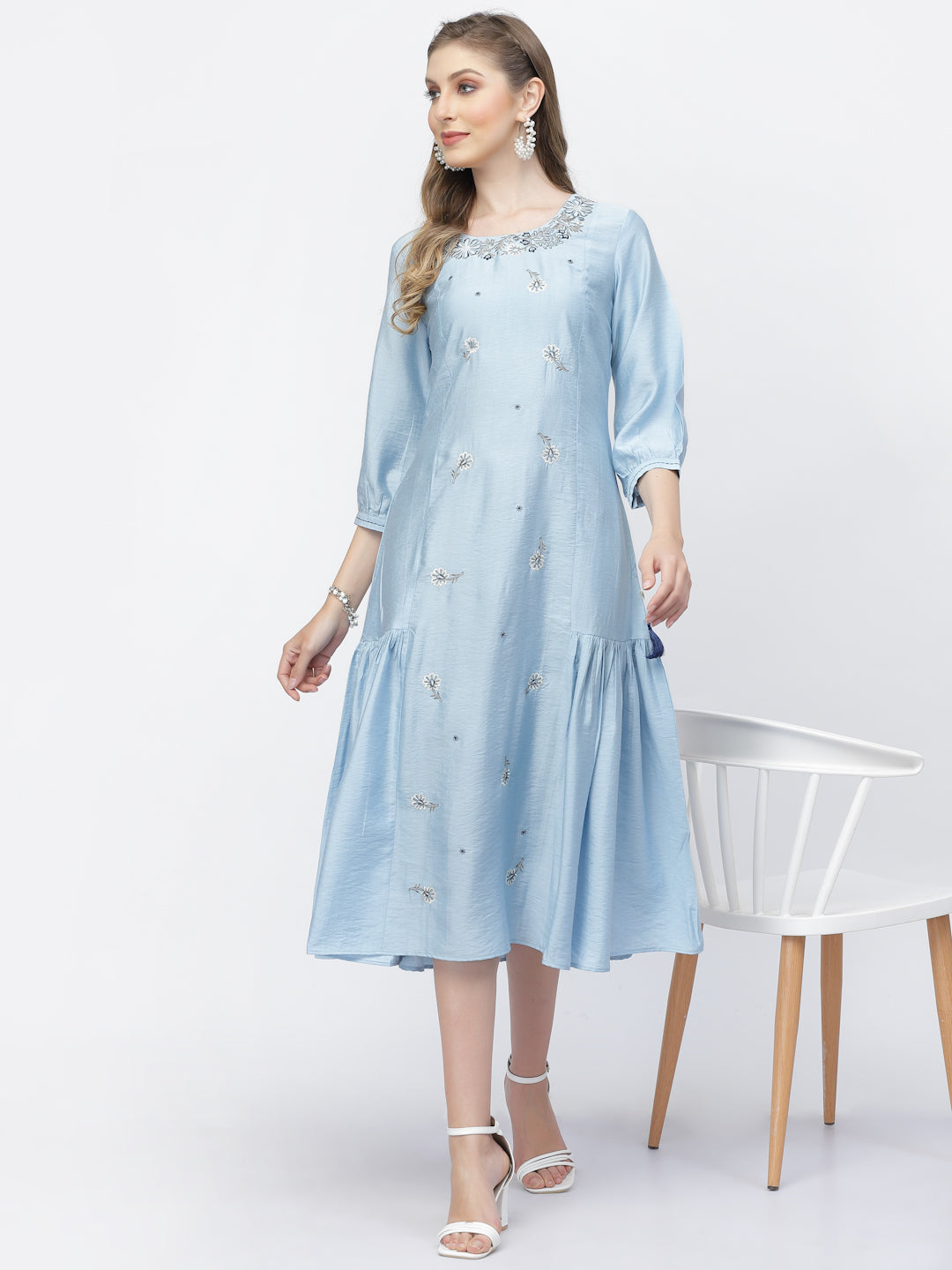 Cloudy Blue Flared Viscose Silk Dress ARHAA Cloudy Blue Flared Viscose Silk Dress ARHAA