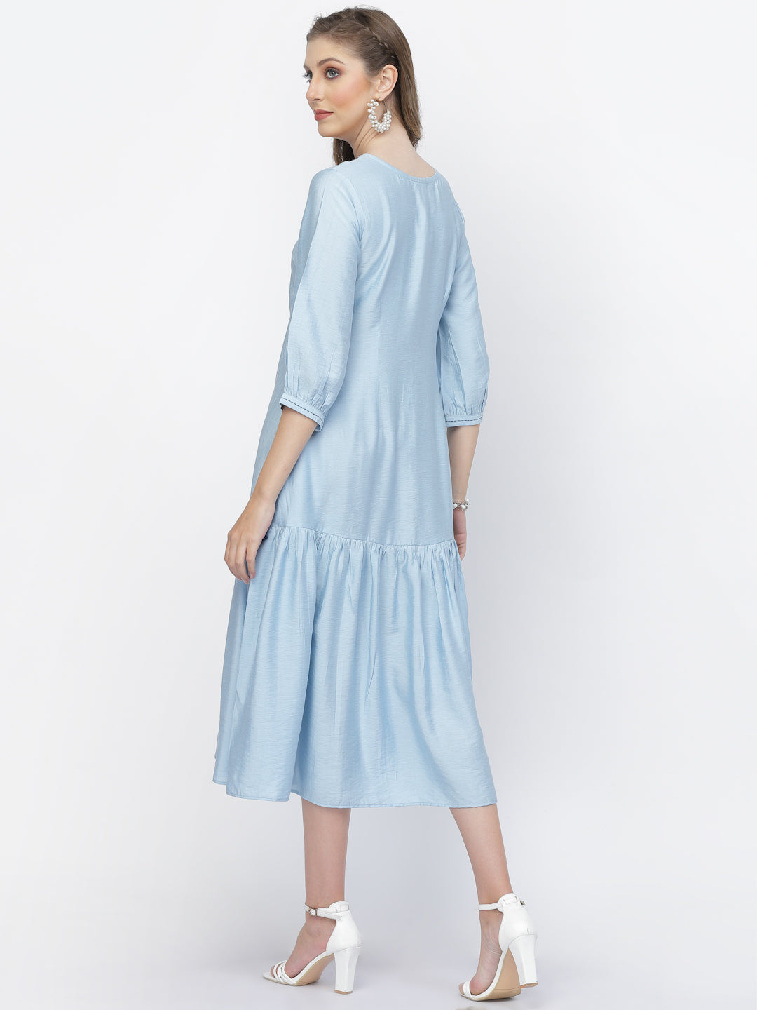 Cloudy Blue Flared Viscose Silk Dress ARHAA Cloudy Blue Flared Viscose Silk Dress ARHAA