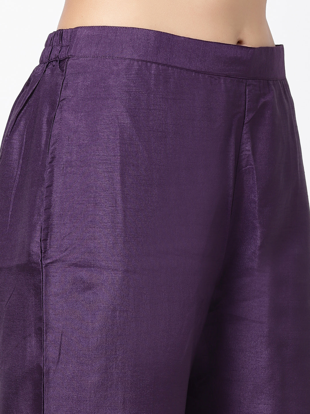 Dark Purple Poly Silk Embroidered Kurta Set