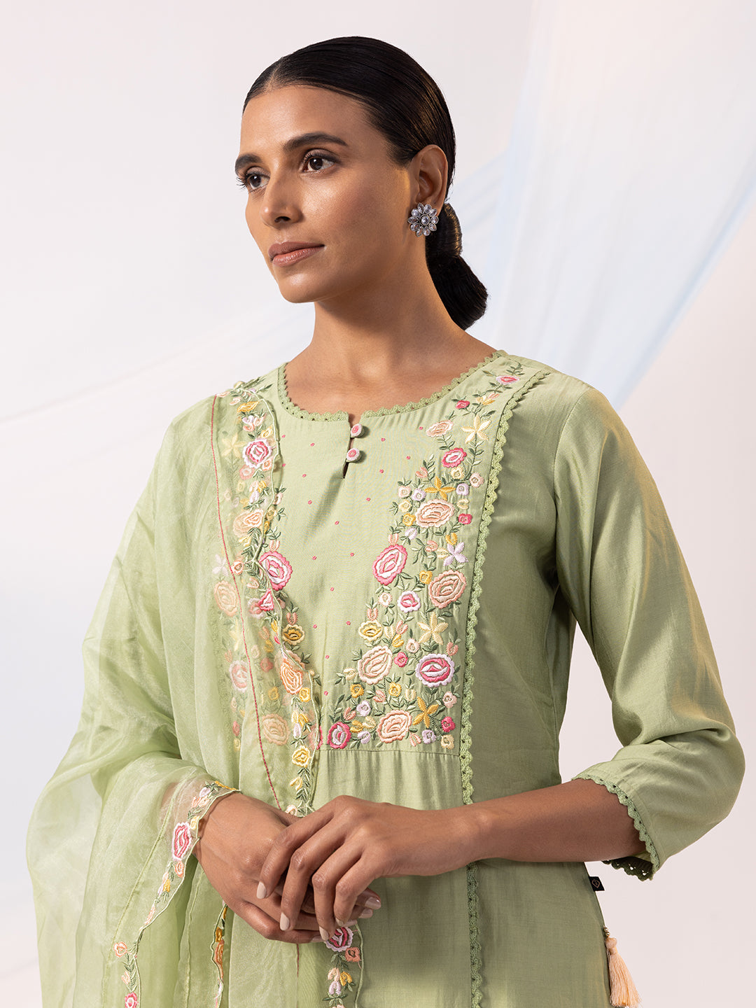 Floral Embroidered Straight Chanderi Silk Kurta Set-ARH1574G