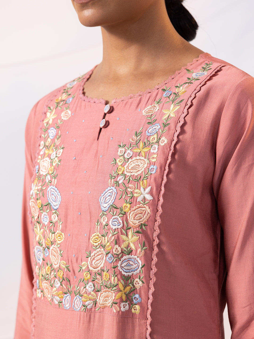Floral Embroidered Straight Chanderi Silk Kurta Set-ARH1574P