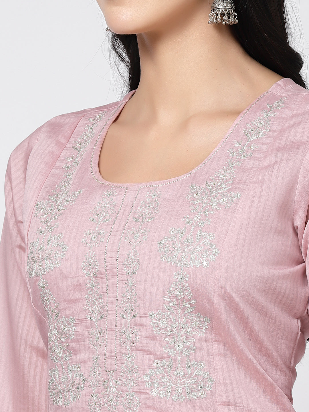 Baby Pink Chanderi Silk Embroidered Kurta Set-ARH1581