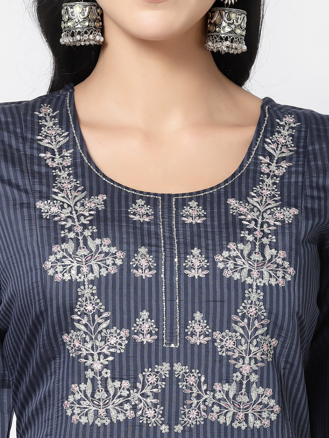 Embroidered Straight Chanderi Silk Kurta Set