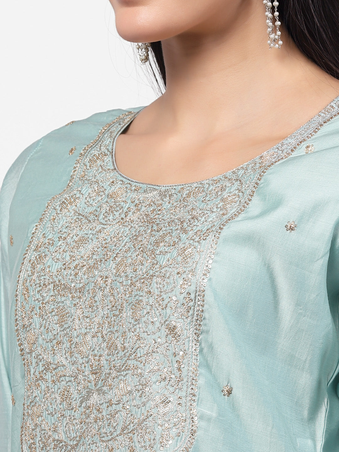 Light Blue Chanderi Silk Kurta With Trouser & Dupatta Set-ARH1682S