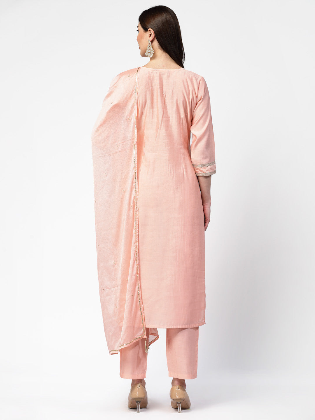 Peach Chanderi Silk Embroidered Kurta Set-ARH1723P