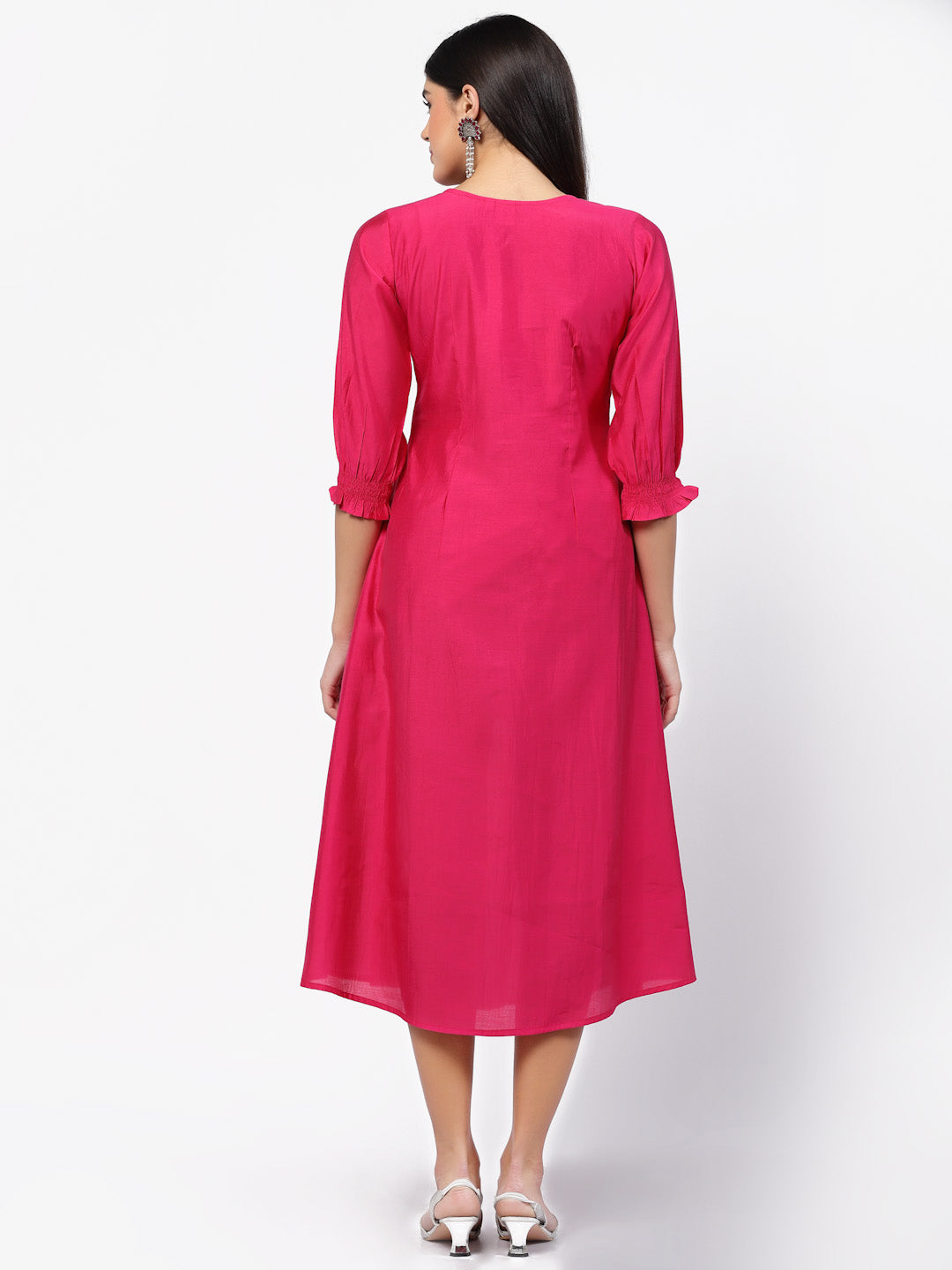Ruby Pink Puff Sleeve Dress-ARH1773P