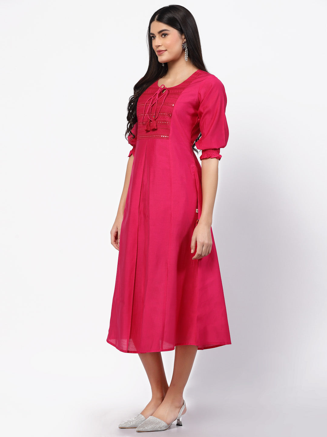 Ruby Pink Puff Sleeve Dress-ARH1773P
