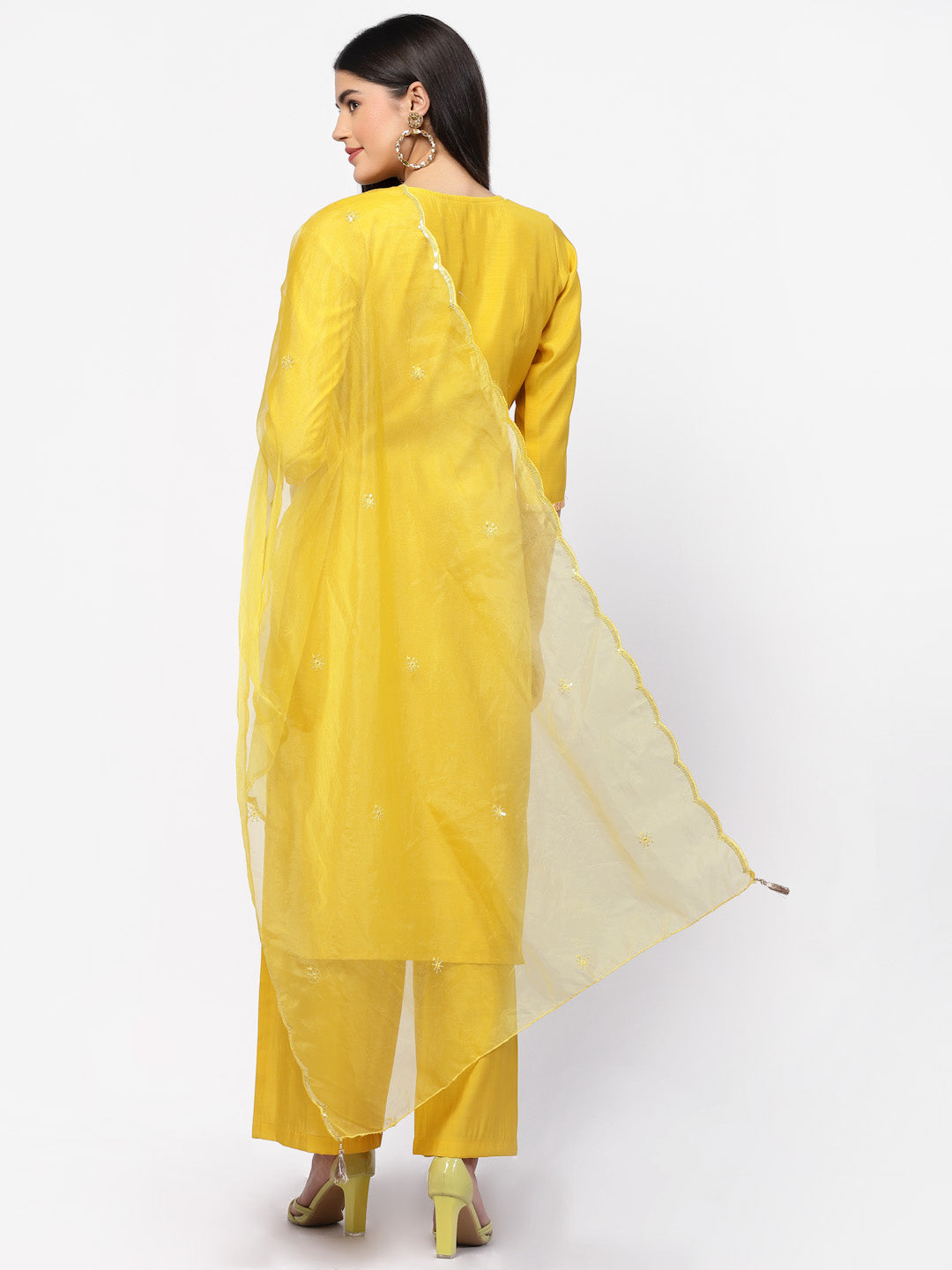 Yellow Chanderi Silk Embroidered Straight Kurta Set-ARH1854Y