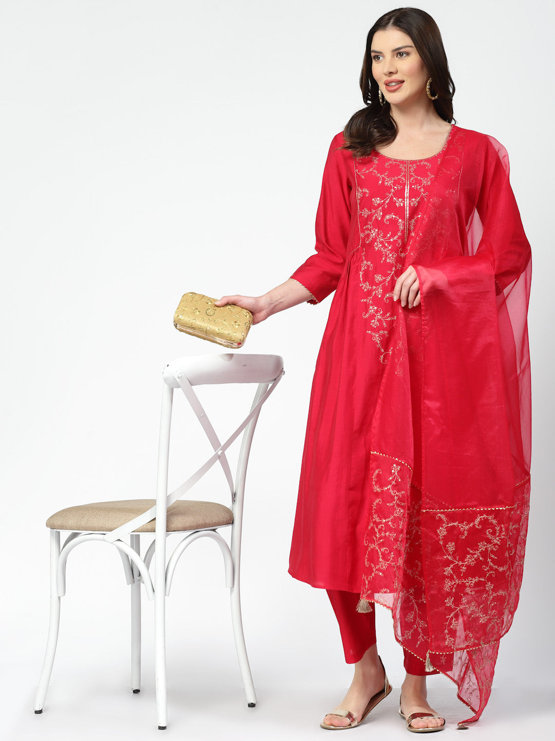 A-Line Embroidered Chanderi Silk Kurta Set-ARH2022P
