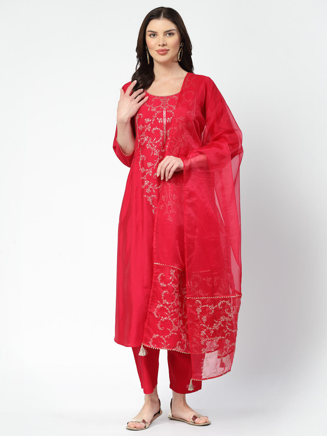 A-Line Embroidered Chanderi Silk Kurta Set-ARH2022P