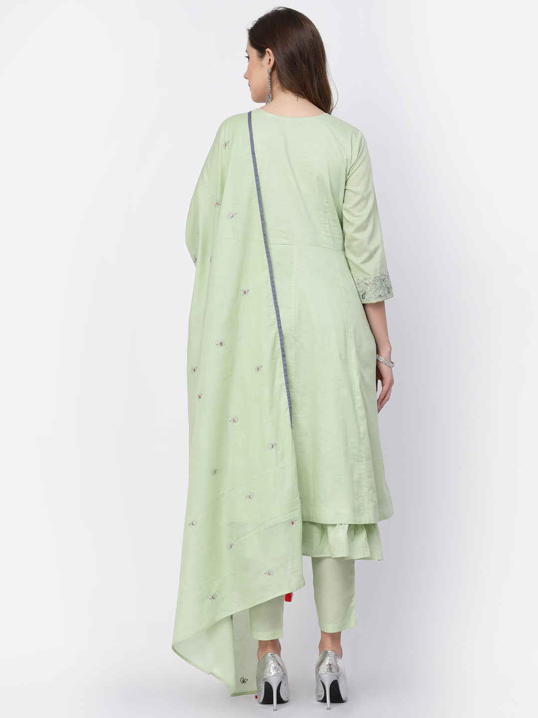 Pixie Green Thread Work Kurta pant With Dupatta Set