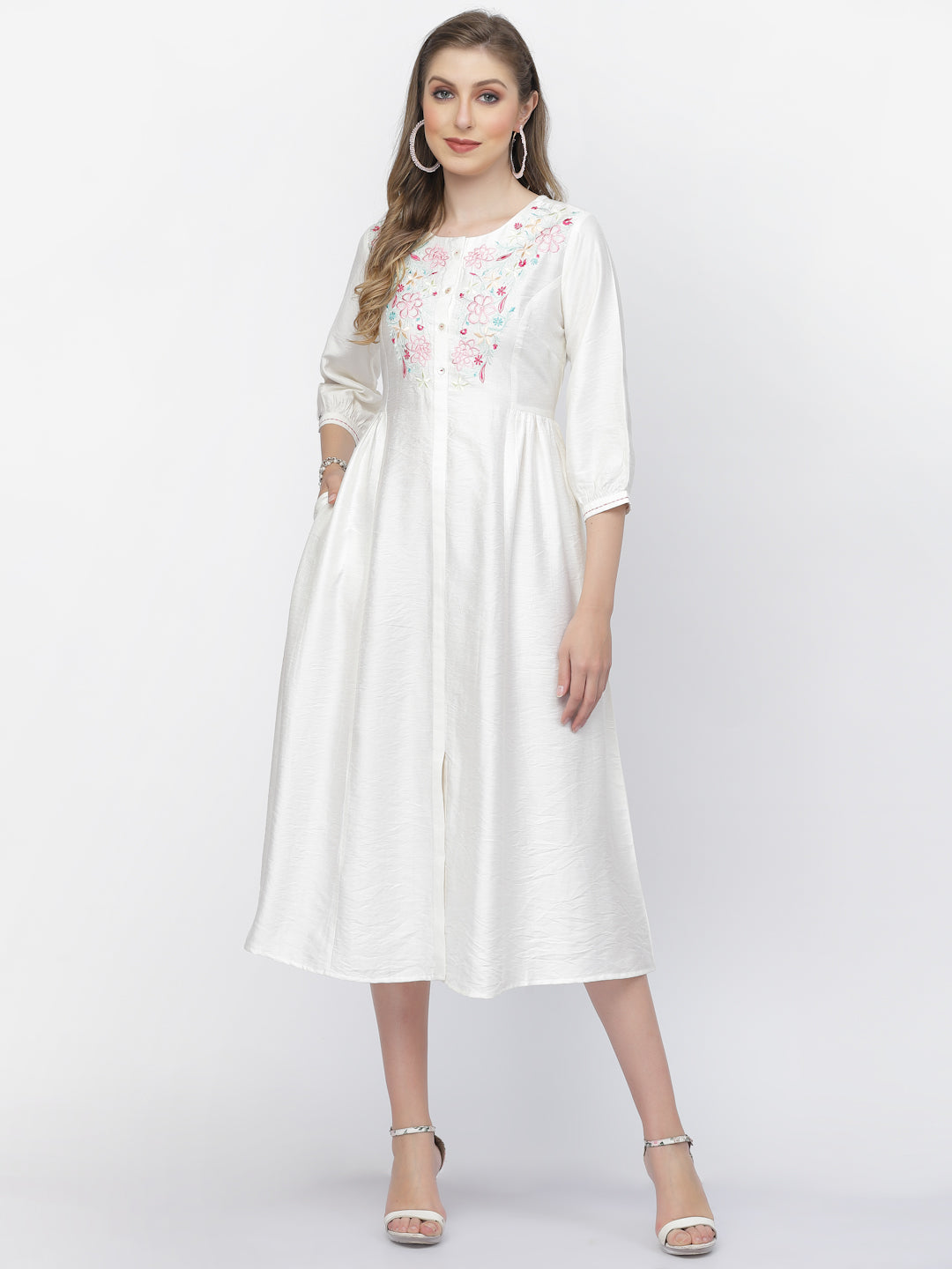 Soft Viscose Silk Embroidered Long Summer Dress - ARH1509