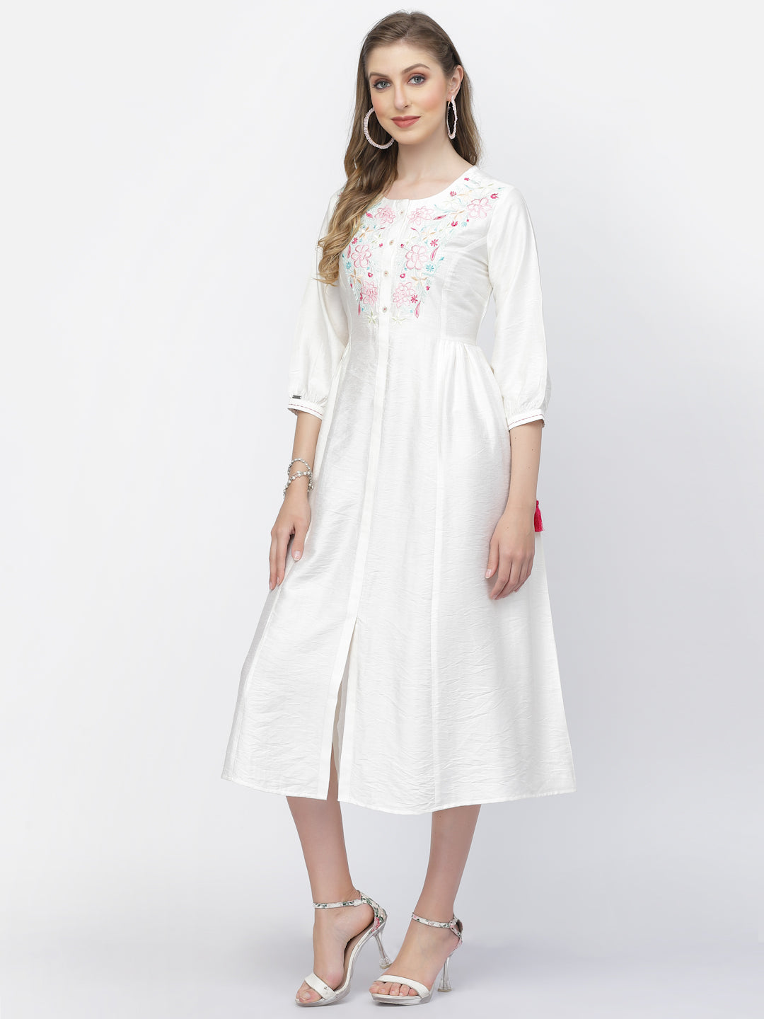 Soft Viscose Silk Embroidered Long Summer Dress - ARH1509
