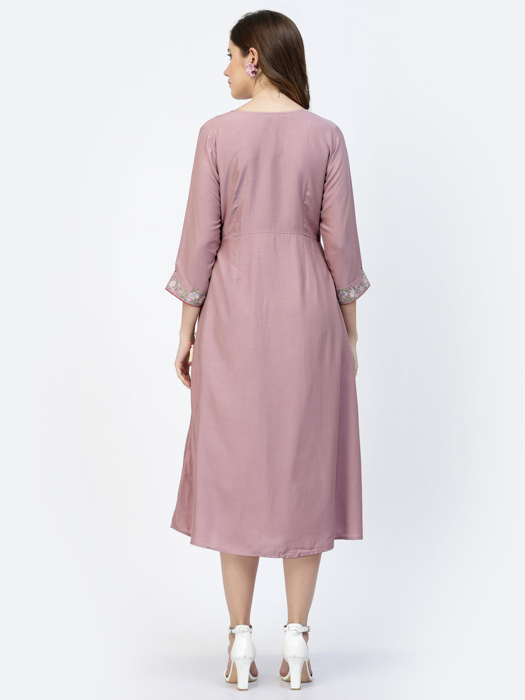 Rose Pink Mulsin Silk Embroidered Summer Dress - ARH1698B