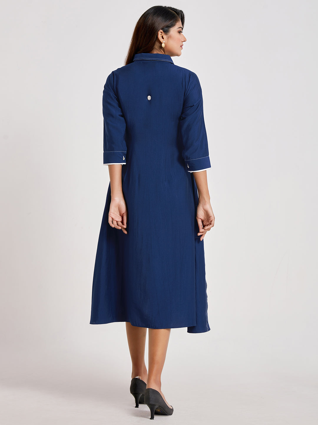 Shirt Style Dress With Mock Buttons - ARH1137