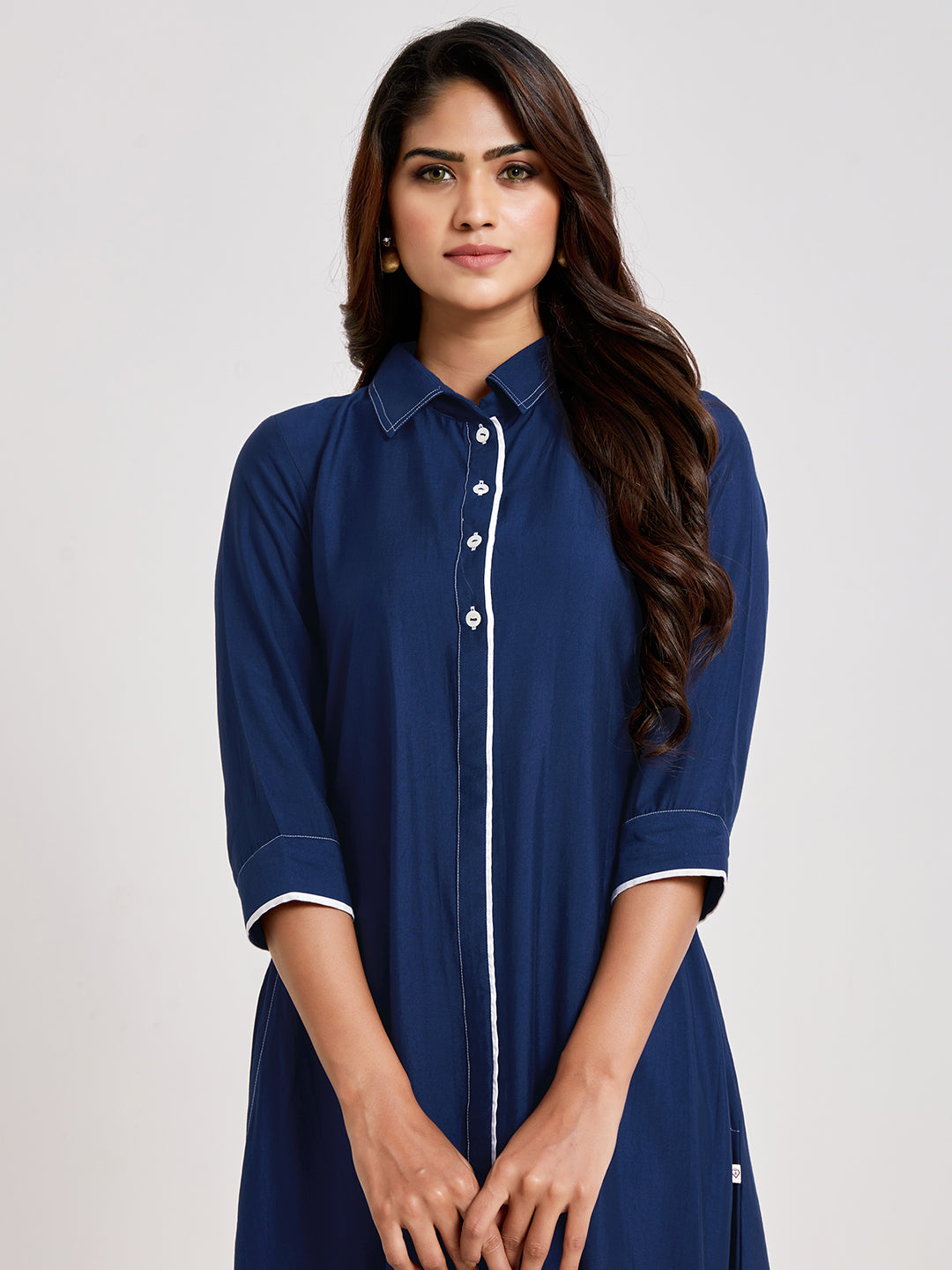 Shirt Style Dress With Mock Buttons - ARH1137