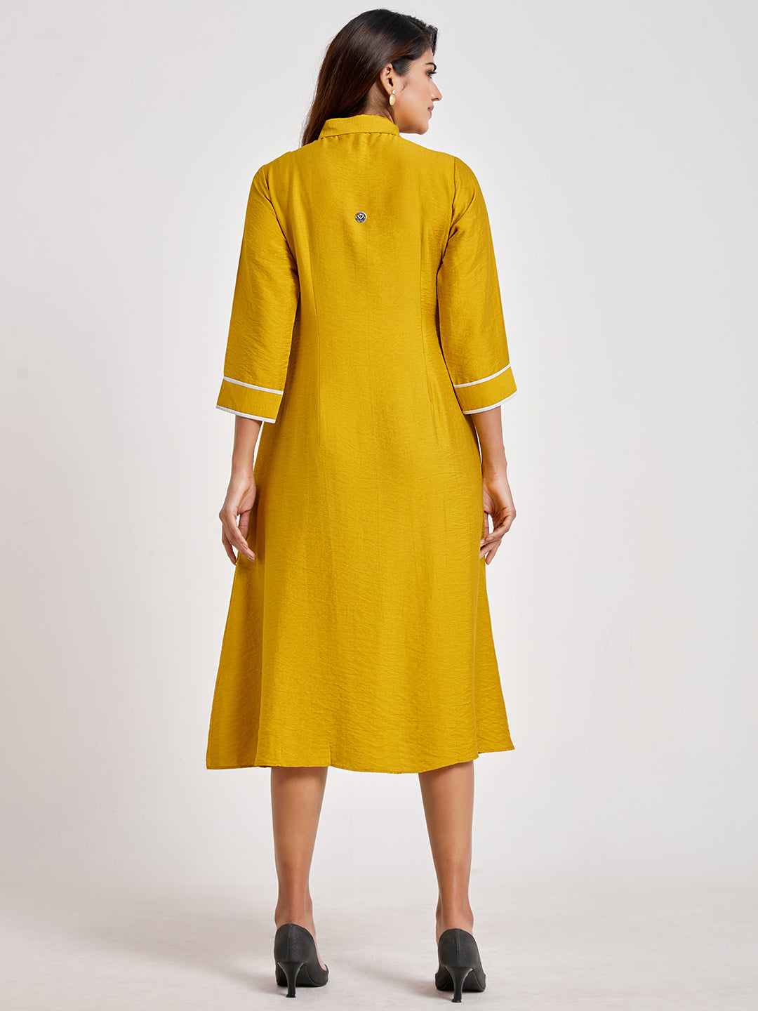 Mustard Shirt Style A-Line Dress - ARH1138