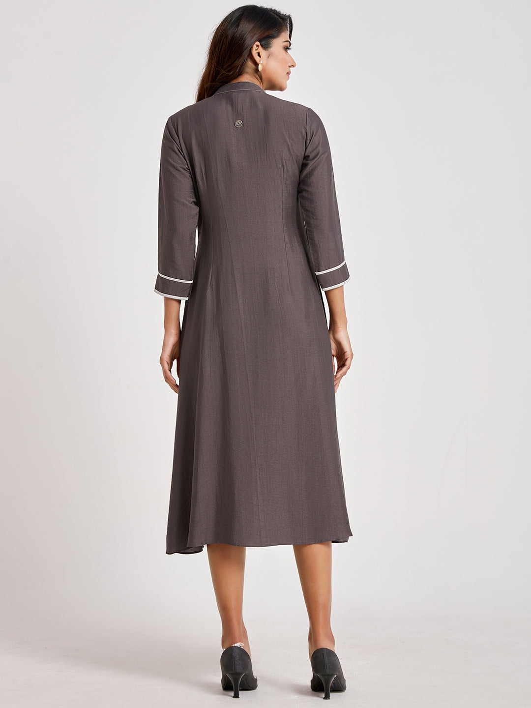 Dim Grey A-Line Dress With Mock Buttons - ARH1154