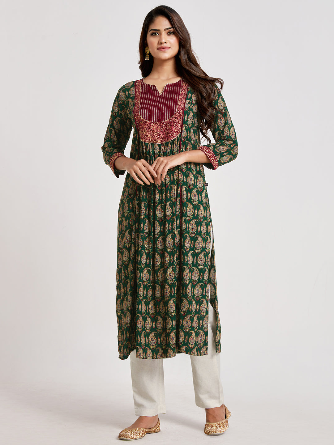 Paisley Print Embroidered Kurta - ARH1177