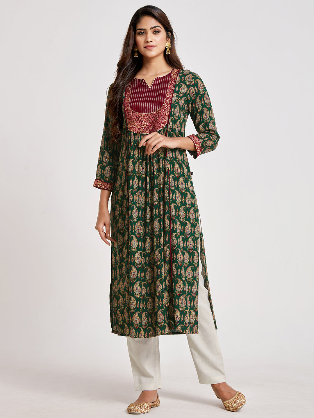 Paisley Print Embroidered Kurta - ARH1177