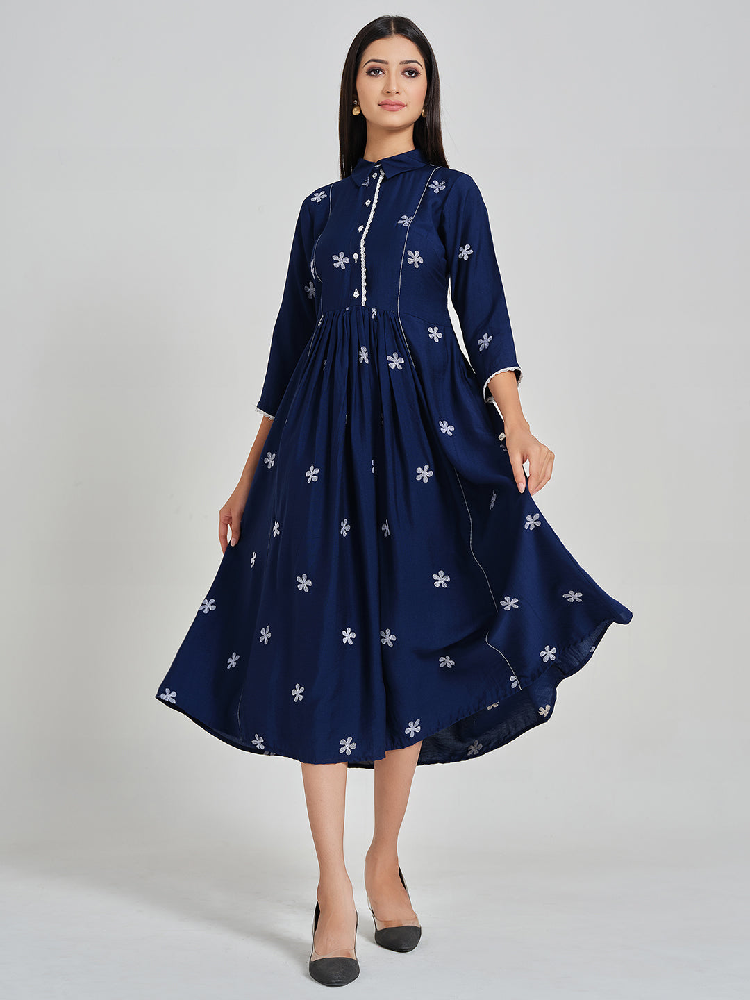 Flared Embroidered Shirt Dress - ARH1178