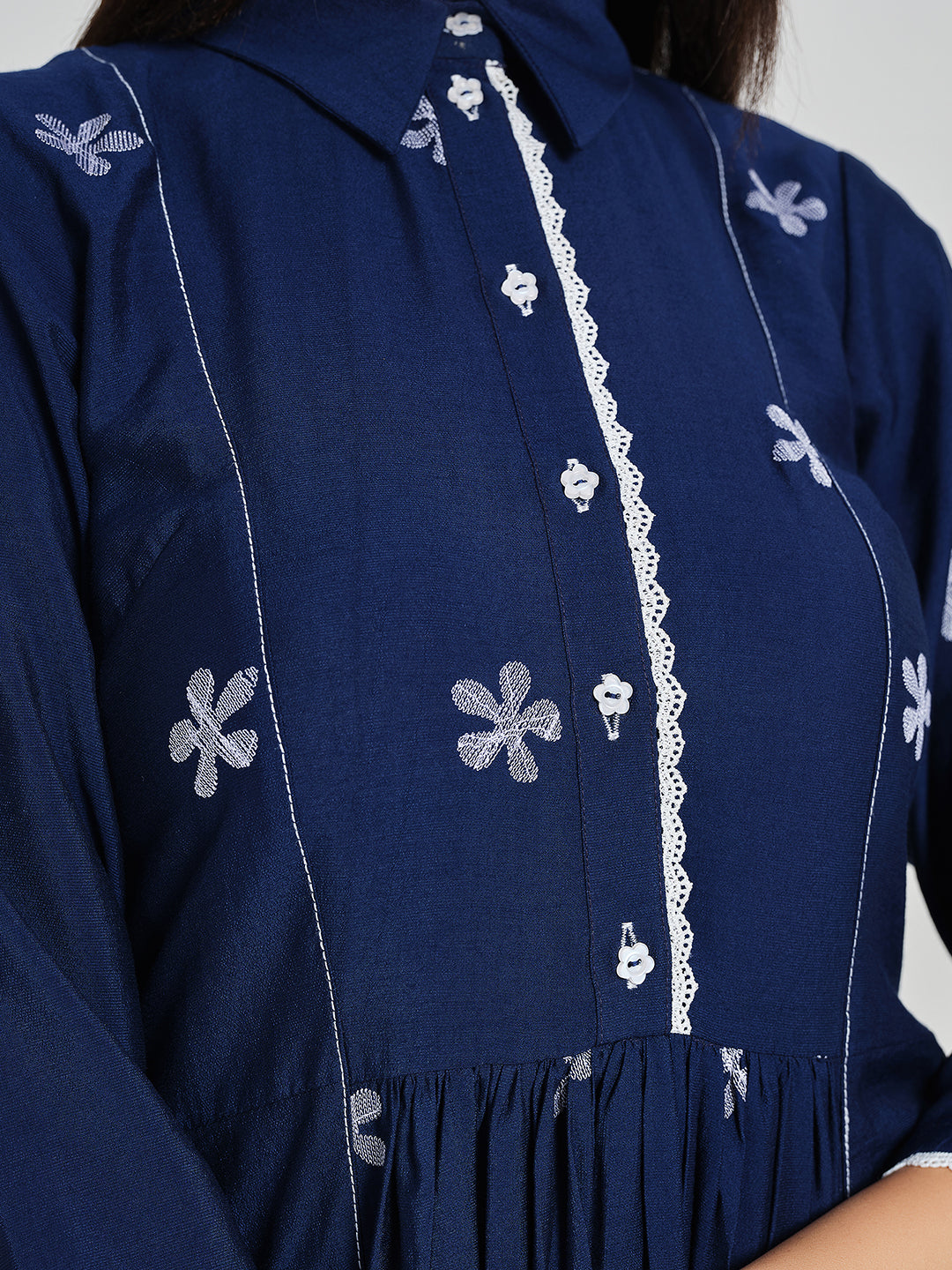 Flared Embroidered Shirt Dress - ARH1178