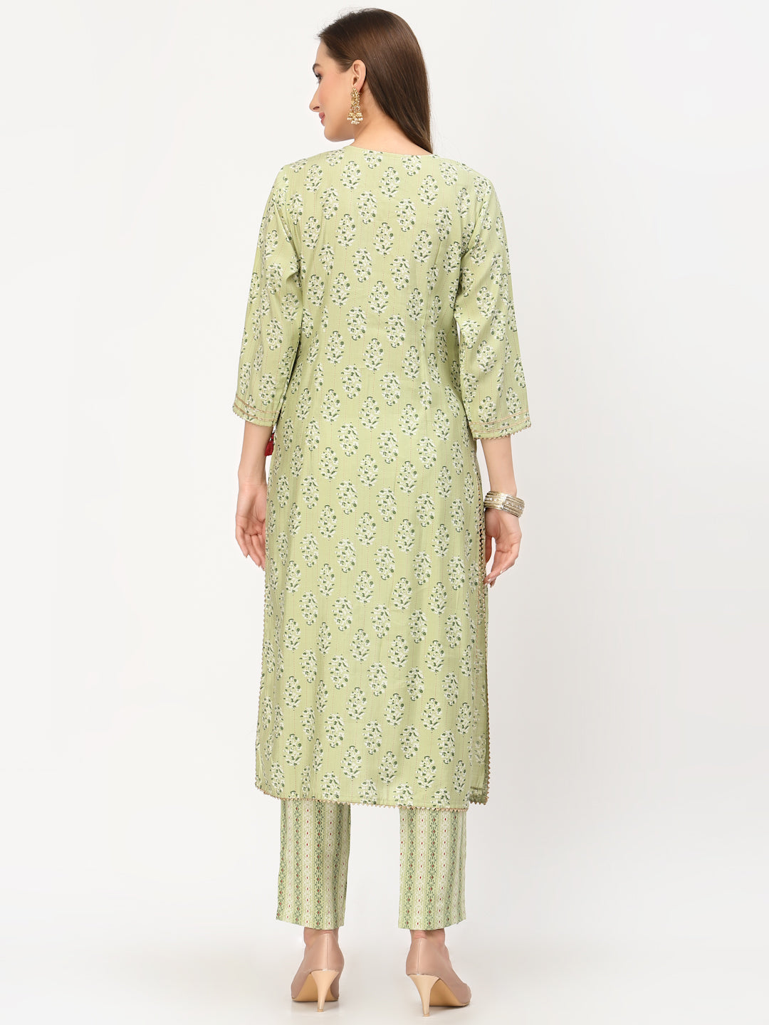 Printed Embellished Yoke Kurta With Trouser Set - ARH1191G