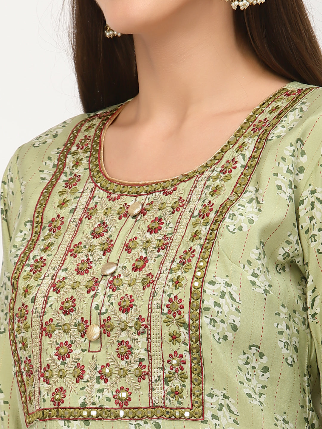 Printed Embellished Yoke Kurta With Trouser Set - ARH1191G