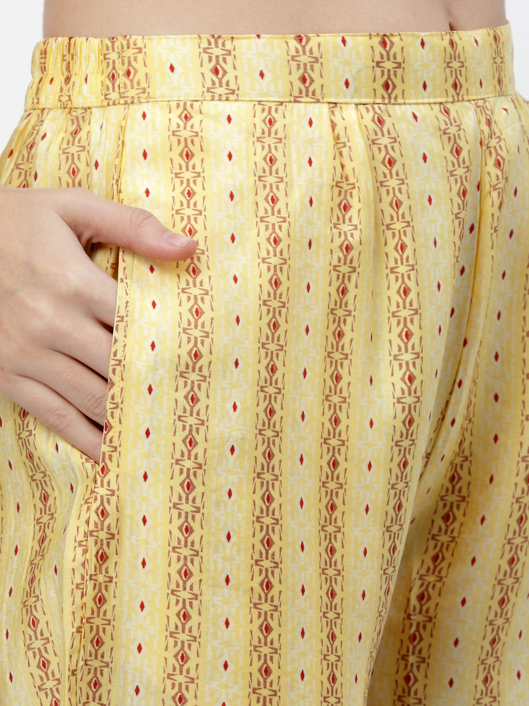 Yellow Printed Embellished Yoke Kurta & Trouser Set - ARH1191Y