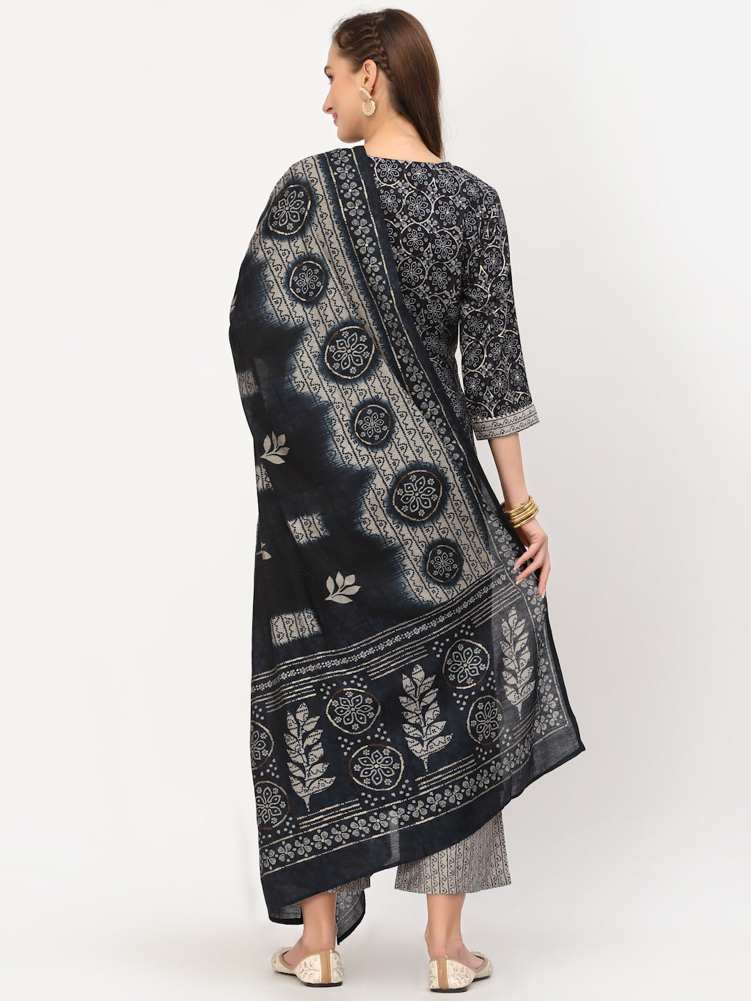 Navy Blue Straight Kurta With Palazzo & Dupatta Set - ARH1430B