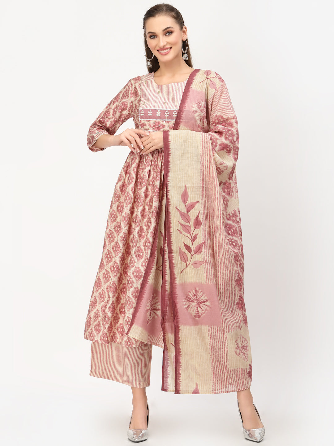 Fit & Flared Kurta With Palazzo & Dupatta Set - ARH1450P