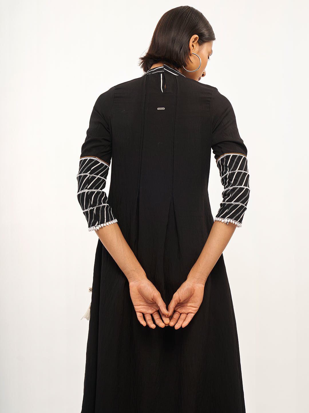 Embroidered Black Flared Dress - ARH151
