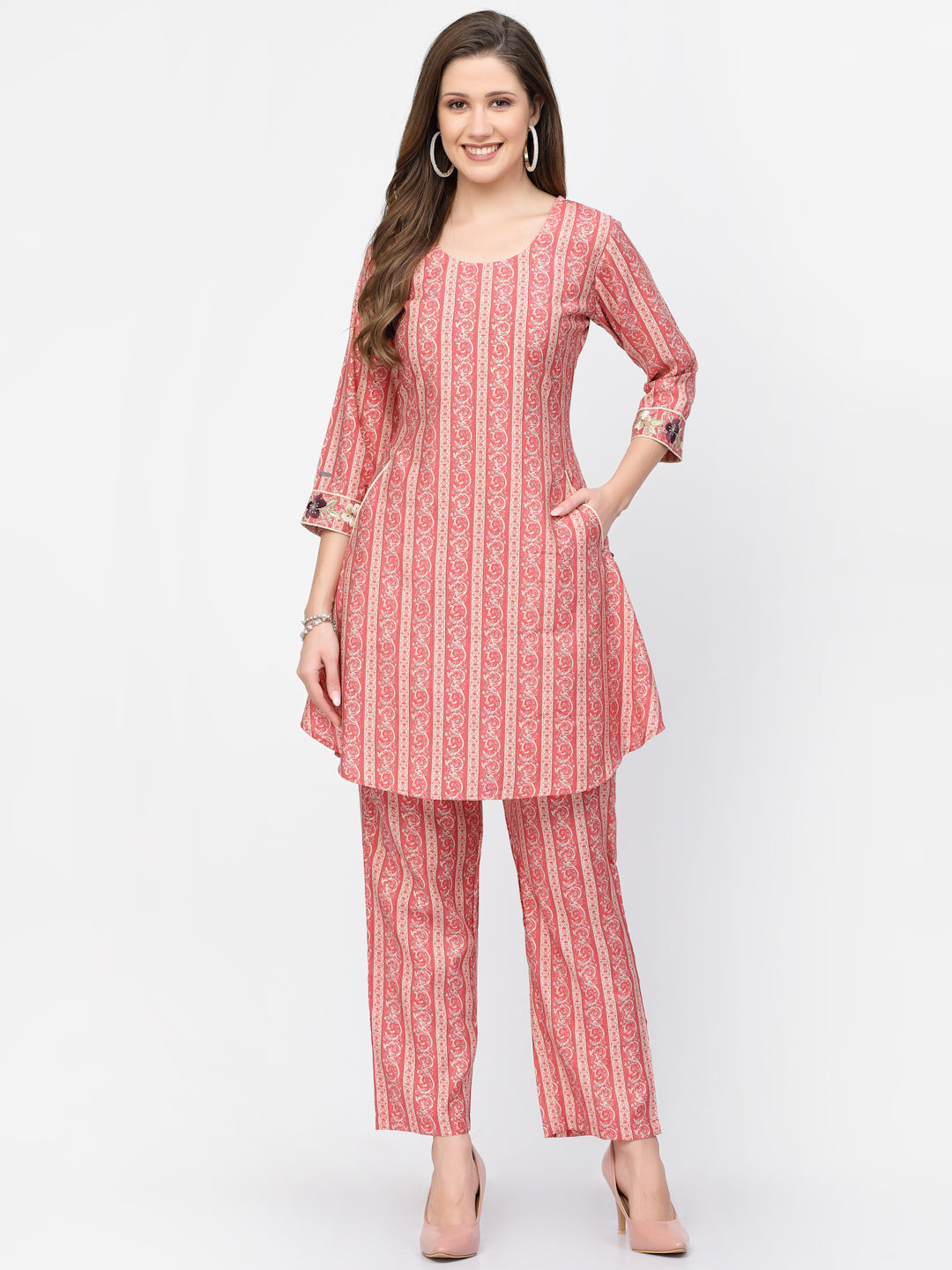Light Pink Bandhani Printed Chanderi Silk Co-Ord Set - ARH1738