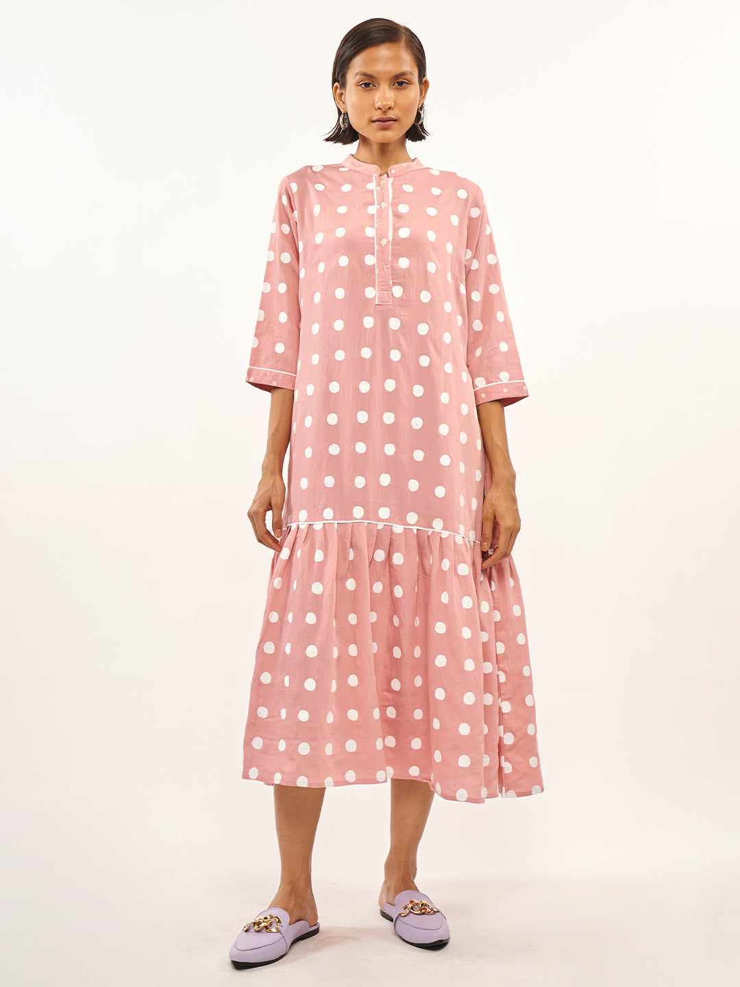 Polka Dot Print Light Pink Dress - ARH259