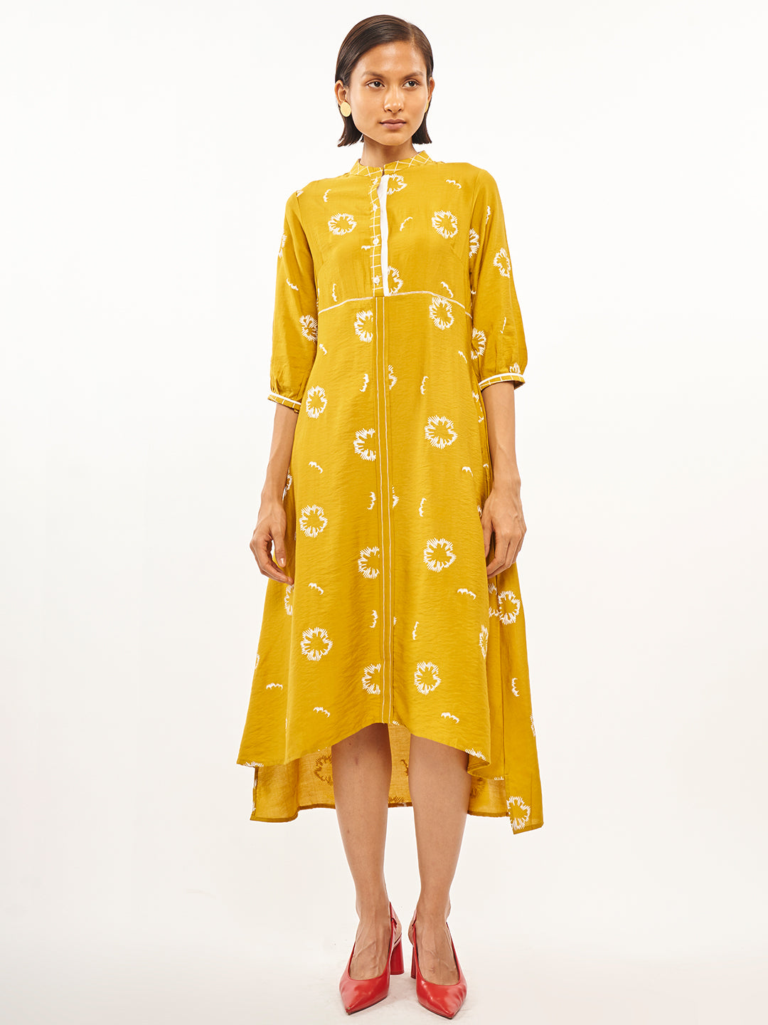 Yellow Printed High-Low Dress - ARH292