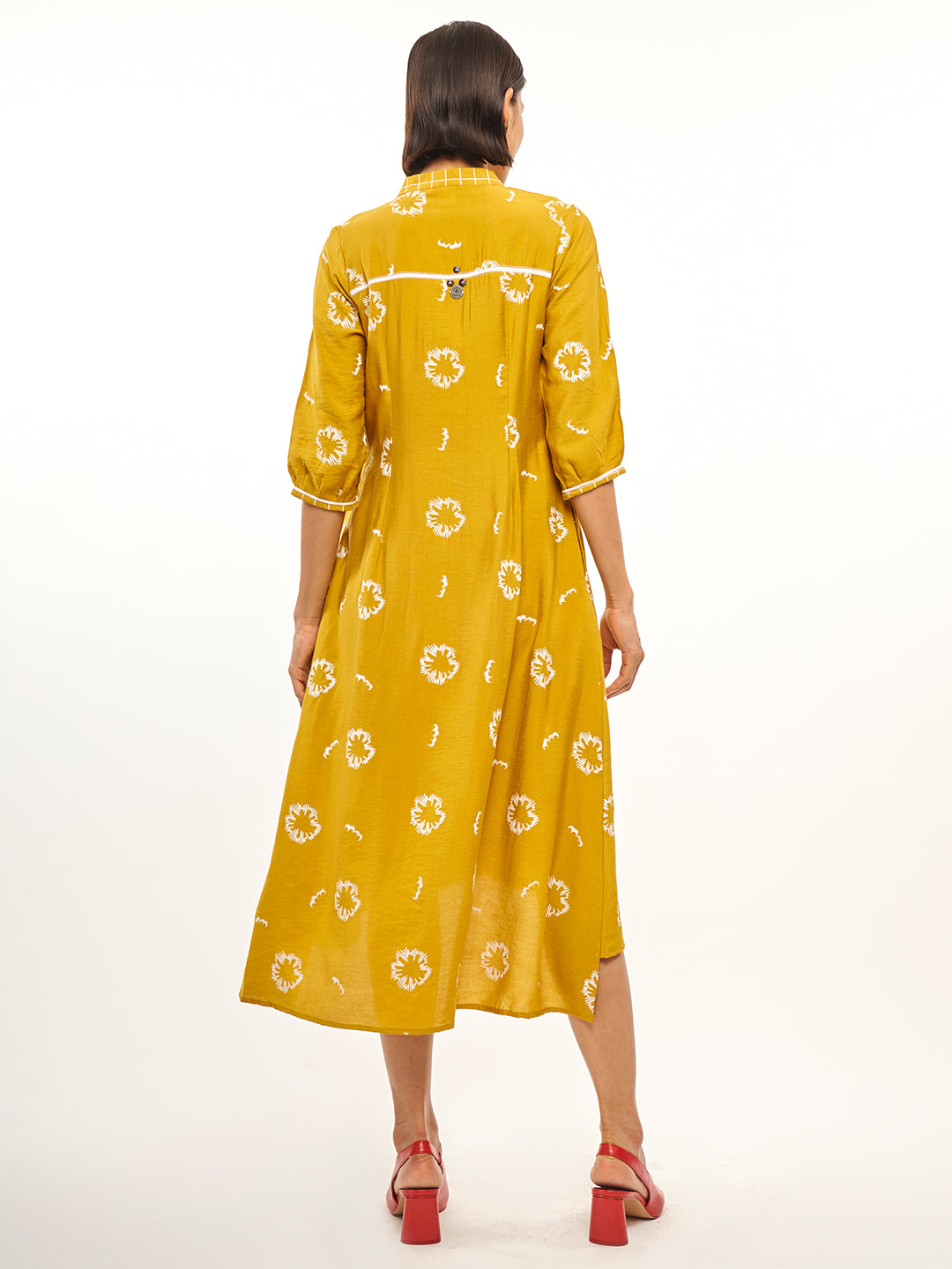 Yellow Printed High-Low Dress - ARH292