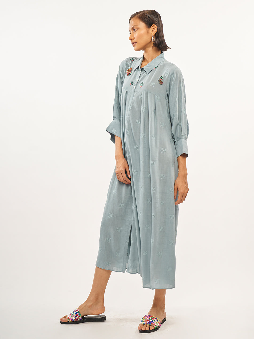 Light Blue Shirt Collared Dress - ARH336