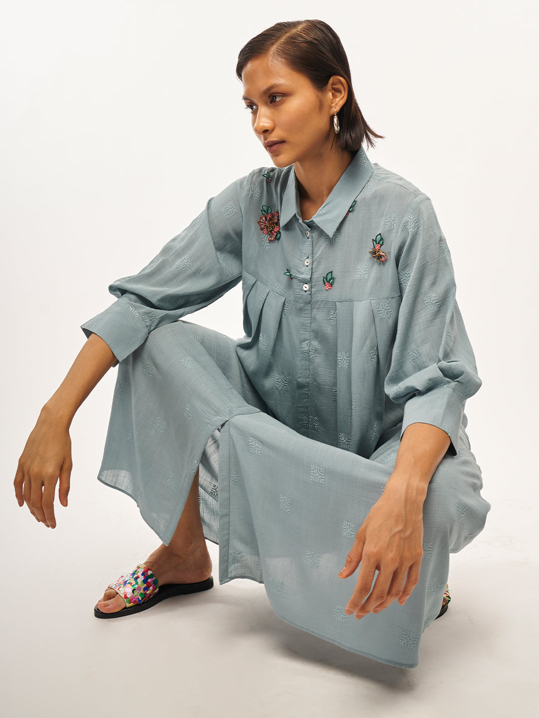 Light Blue Shirt Collared Dress - ARH336