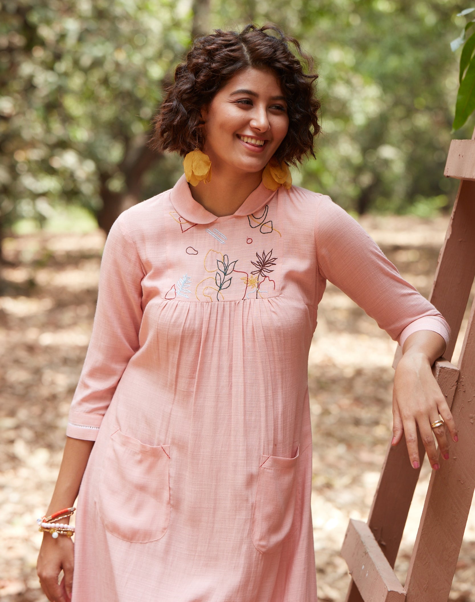 Pink Embroidered A-Line Dress - ARH450AB