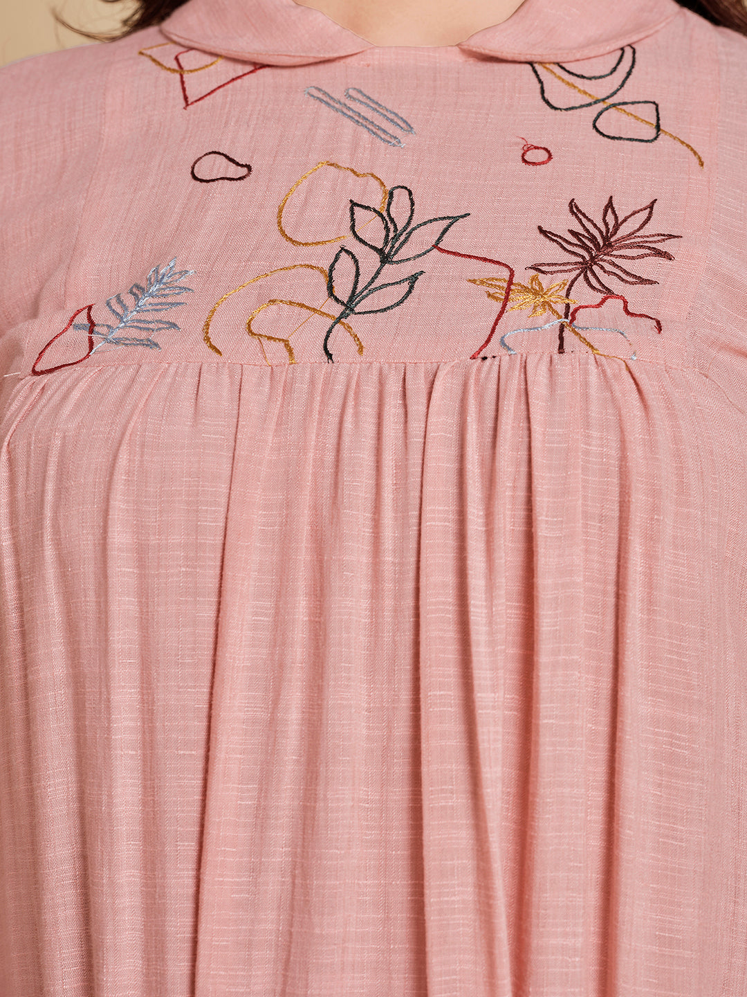 Pink Embroidered A-Line Dress - ARH450
