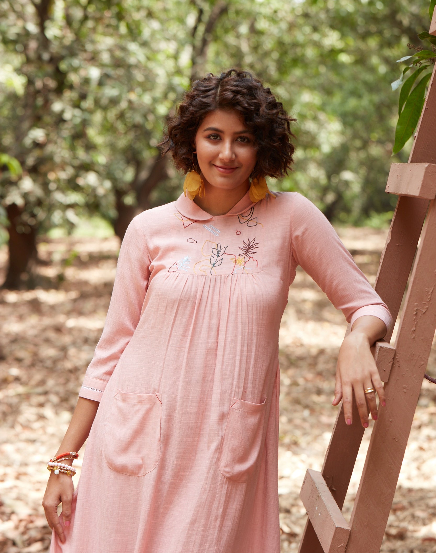 Pink Embroidered A-Line Dress - ARH450AB