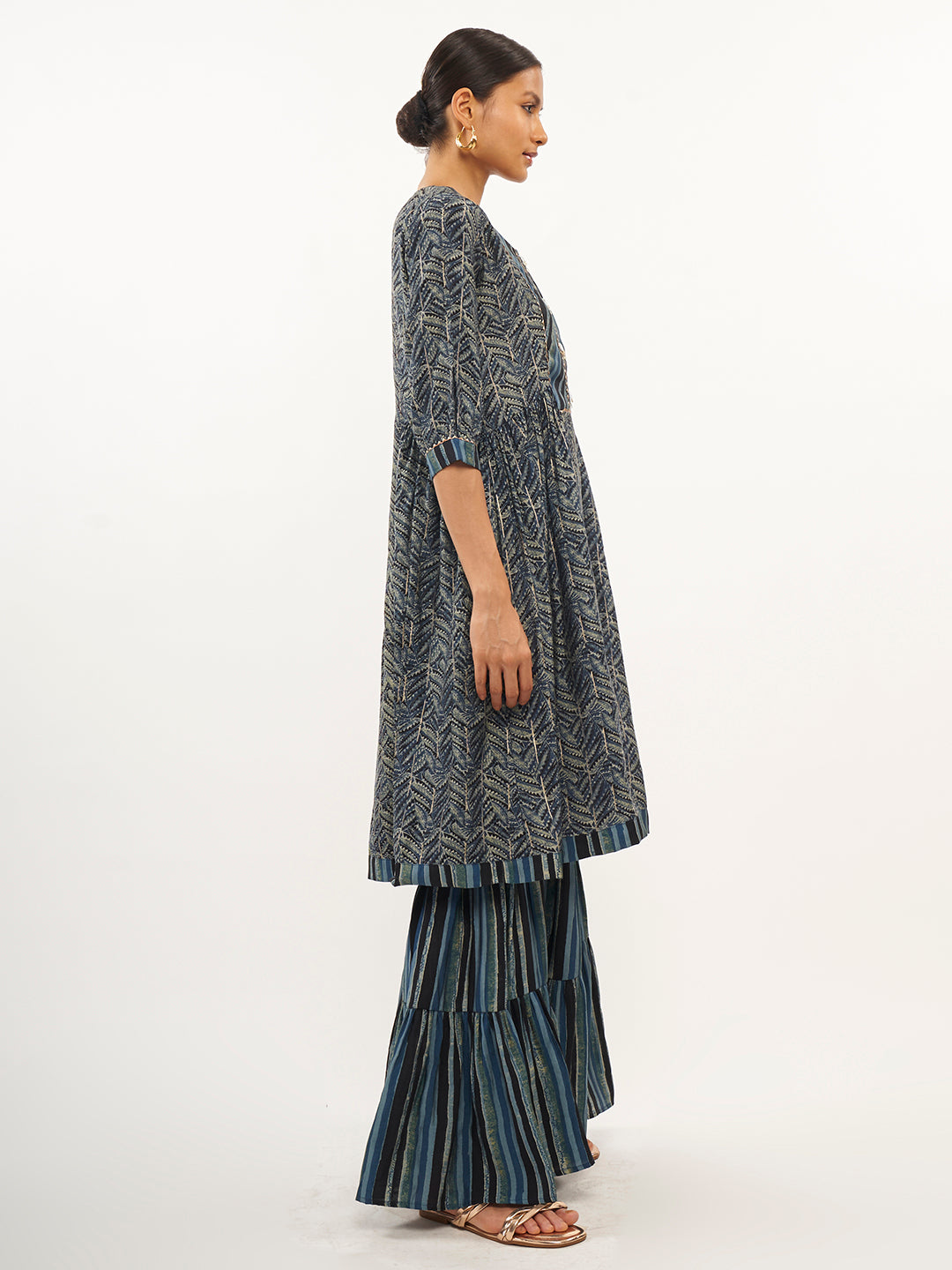 Leaf Print Flared Kurta Set - ARH452B
