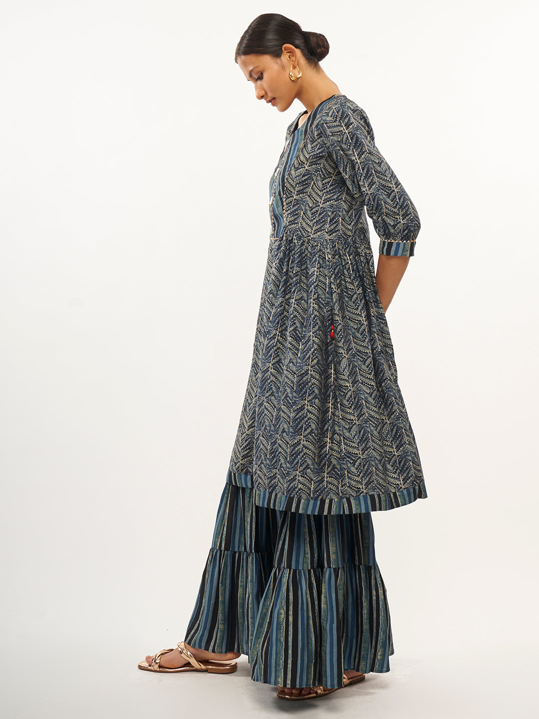 Leaf Print Flared Kurta Set - ARH452B