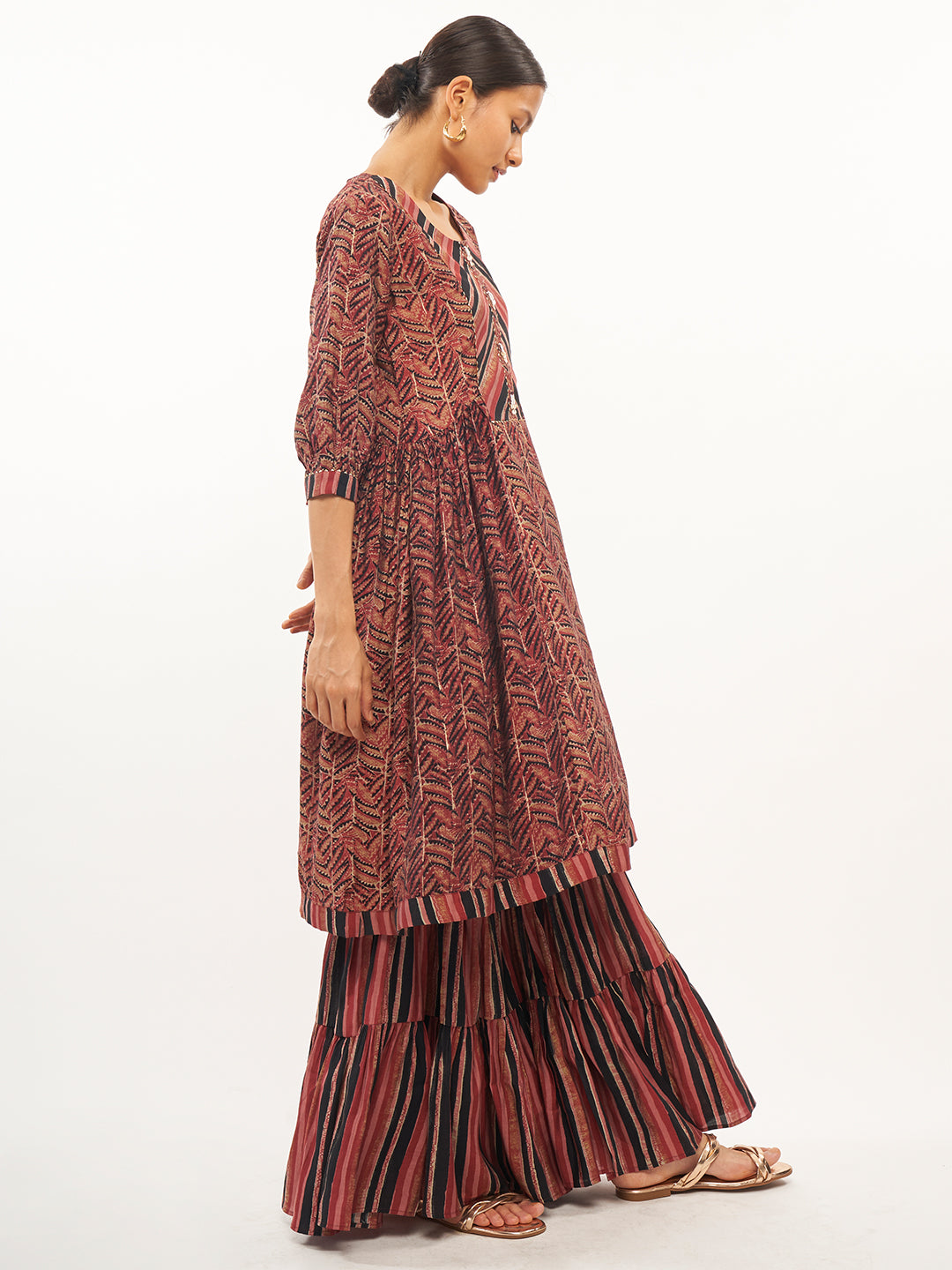 Leaf Print Flared Kurta Set - ARH452M
