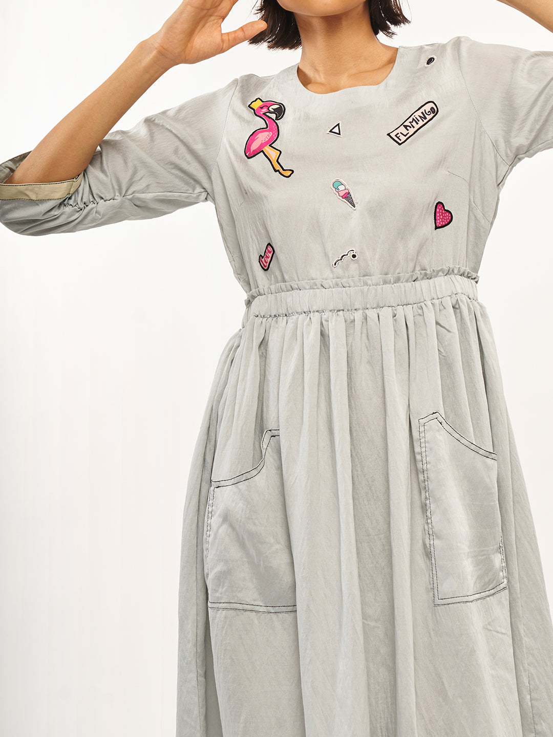 Flamingo Print Flared Dress - ARH458